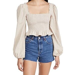 byTiMo - Beige Checks Smocked Gingham Long Sleeve Top